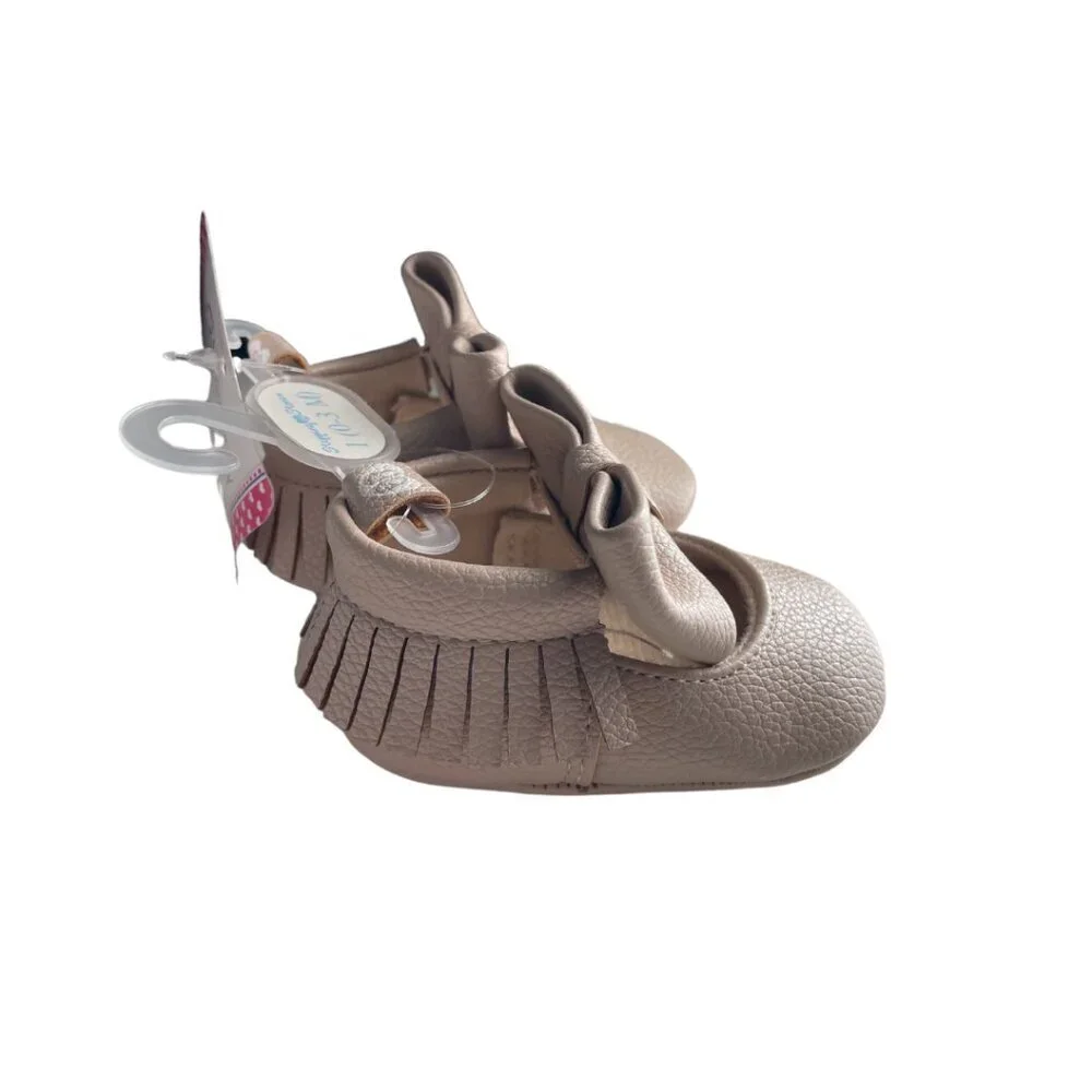 Stepping Stones Crib Shoes with bow & fringe moccasin Infant size1 (0-3mos) pink